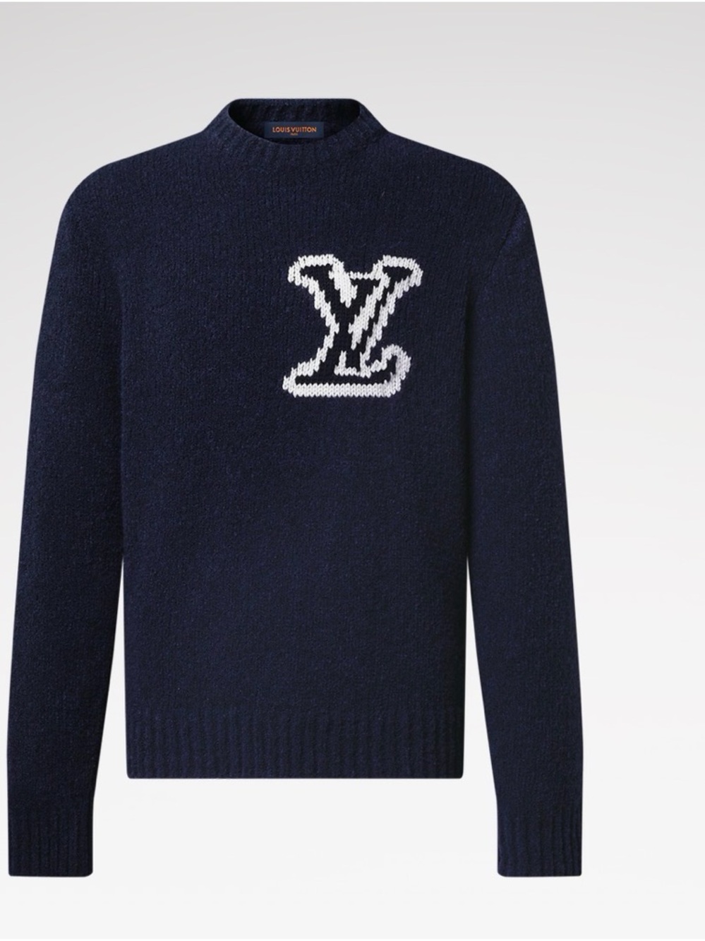 Louis Vuitton Men's Navy Crewneck Sweater with White LV Patch